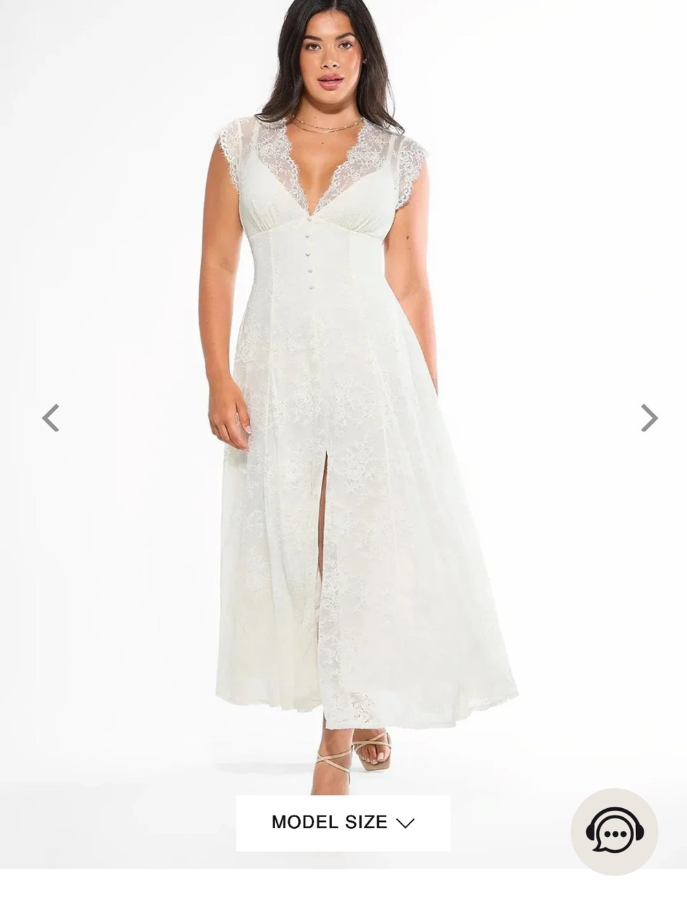 Popilush Ivory Lace V-Neck Maxi Dress with Front Slit